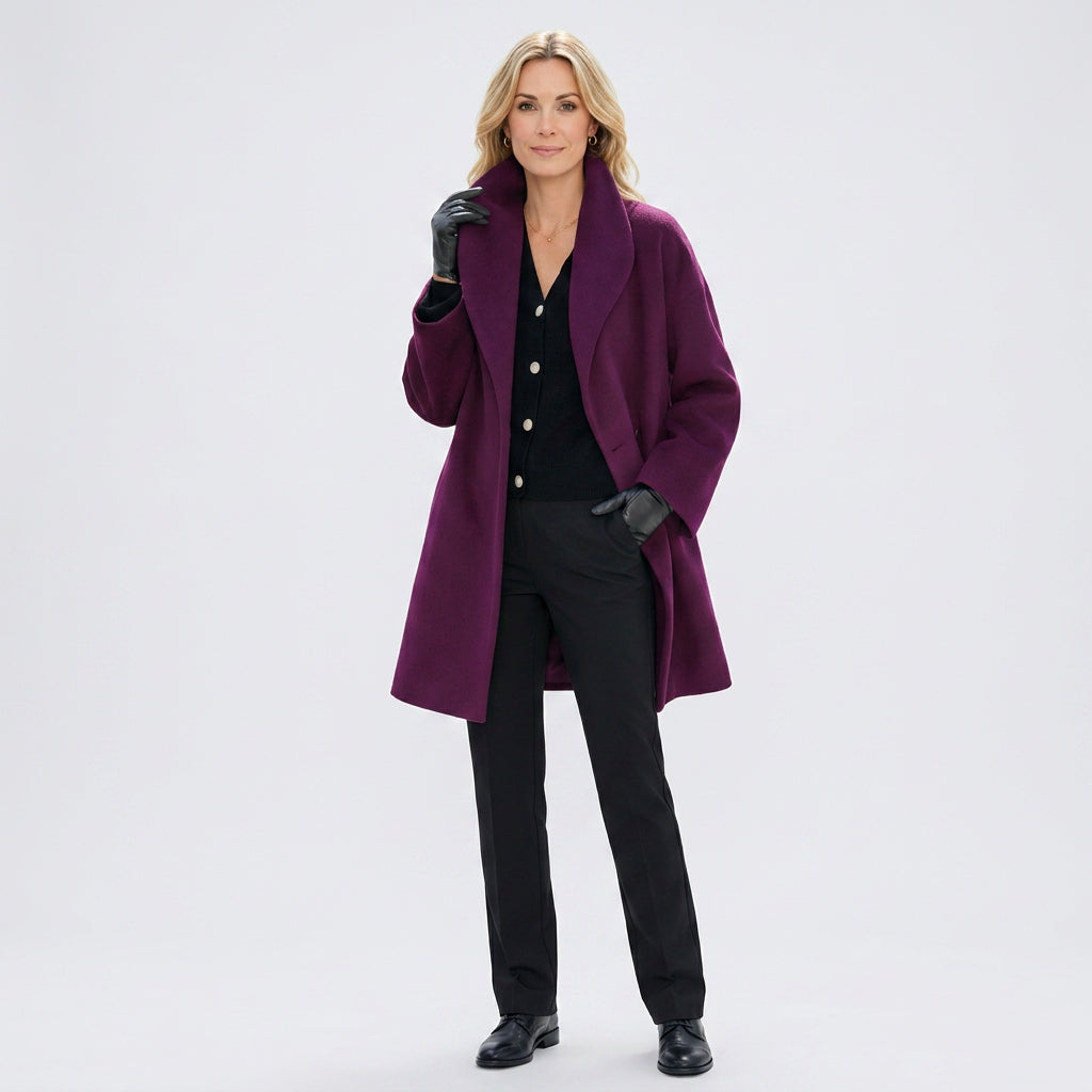 Women’s Mid Length Coat with Wide Collar