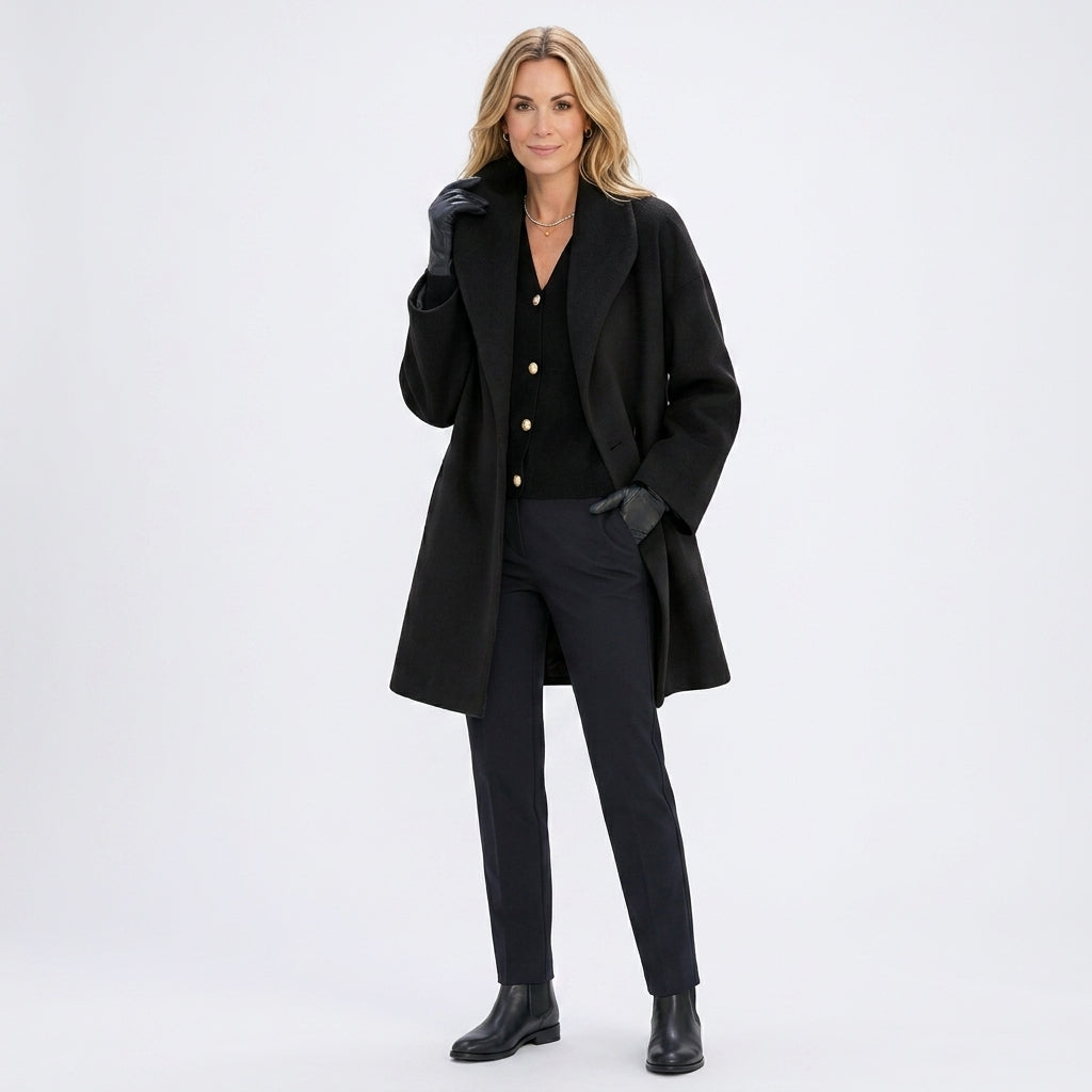 Women’s Mid Length Coat with Wide Collar