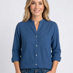 Women’s Button Front Blouse Stand Collar Relaxed Fit