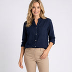 Women’s Button Front Blouse Stand Collar Relaxed Fit
