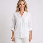 Women’s Button Front Blouse Stand Collar Relaxed Fit