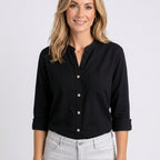 Women’s Button Front Blouse Stand Collar Relaxed Fit