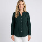 Women’s Button Front Blouse Stand Collar Relaxed Fit