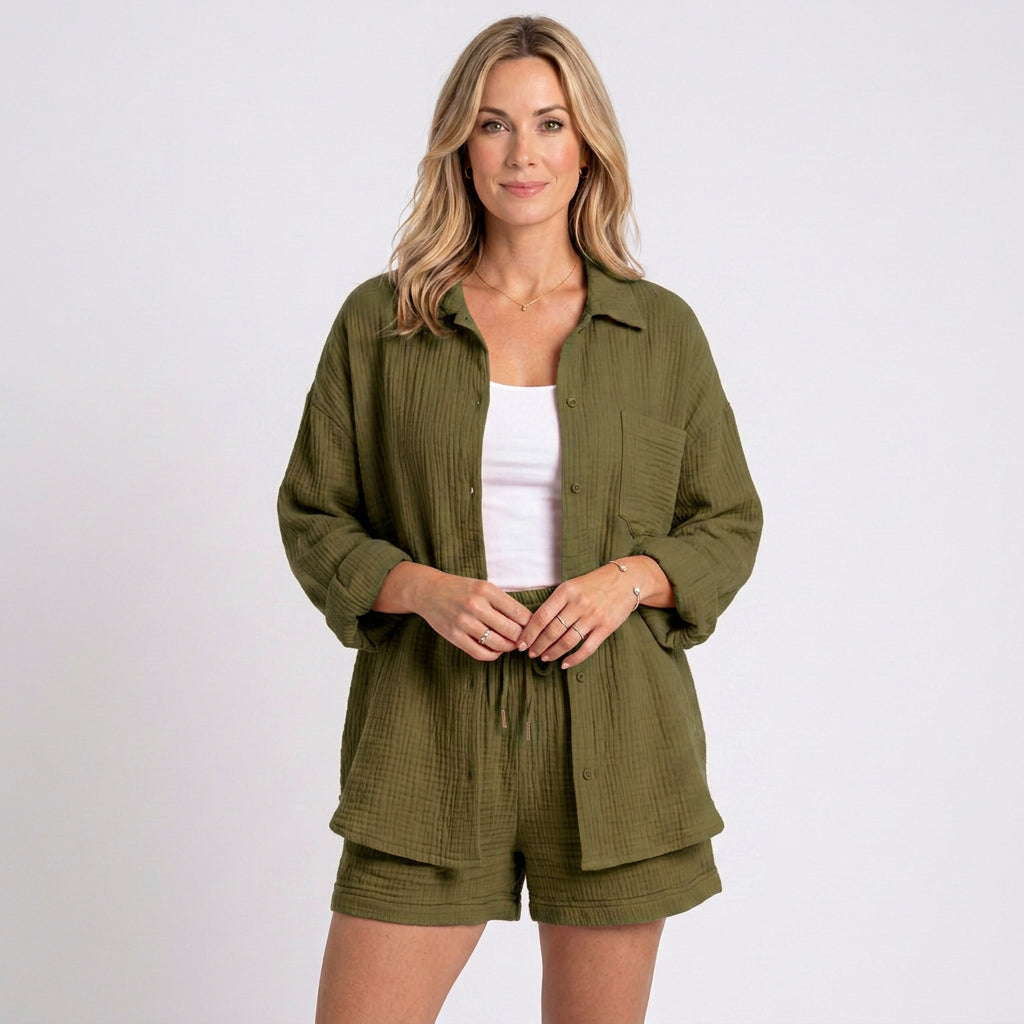 Women’s Textured Shirt and Shorts Set