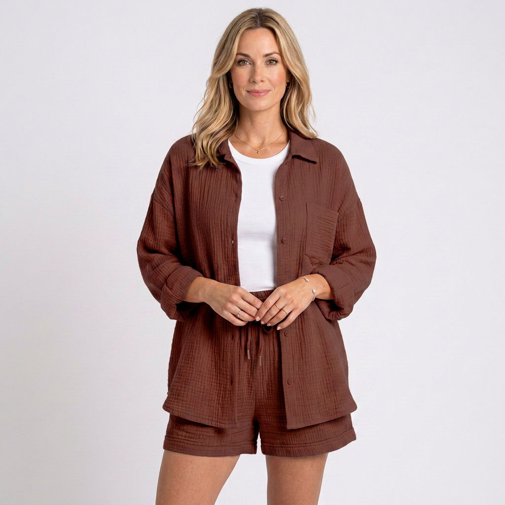 Women’s Textured Shirt and Shorts Set