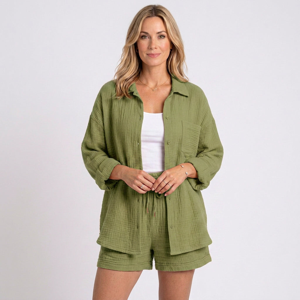 Women’s Textured Shirt and Shorts Set