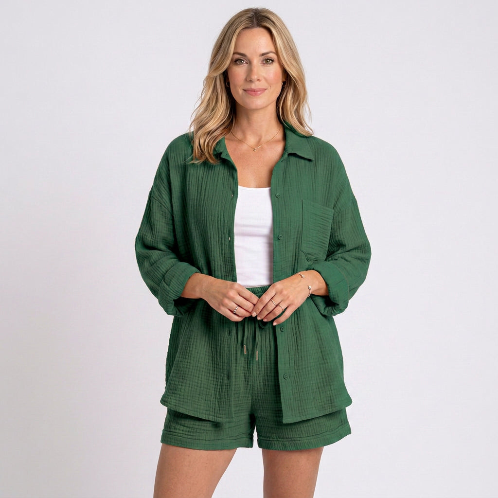 Women’s Textured Shirt and Shorts Set