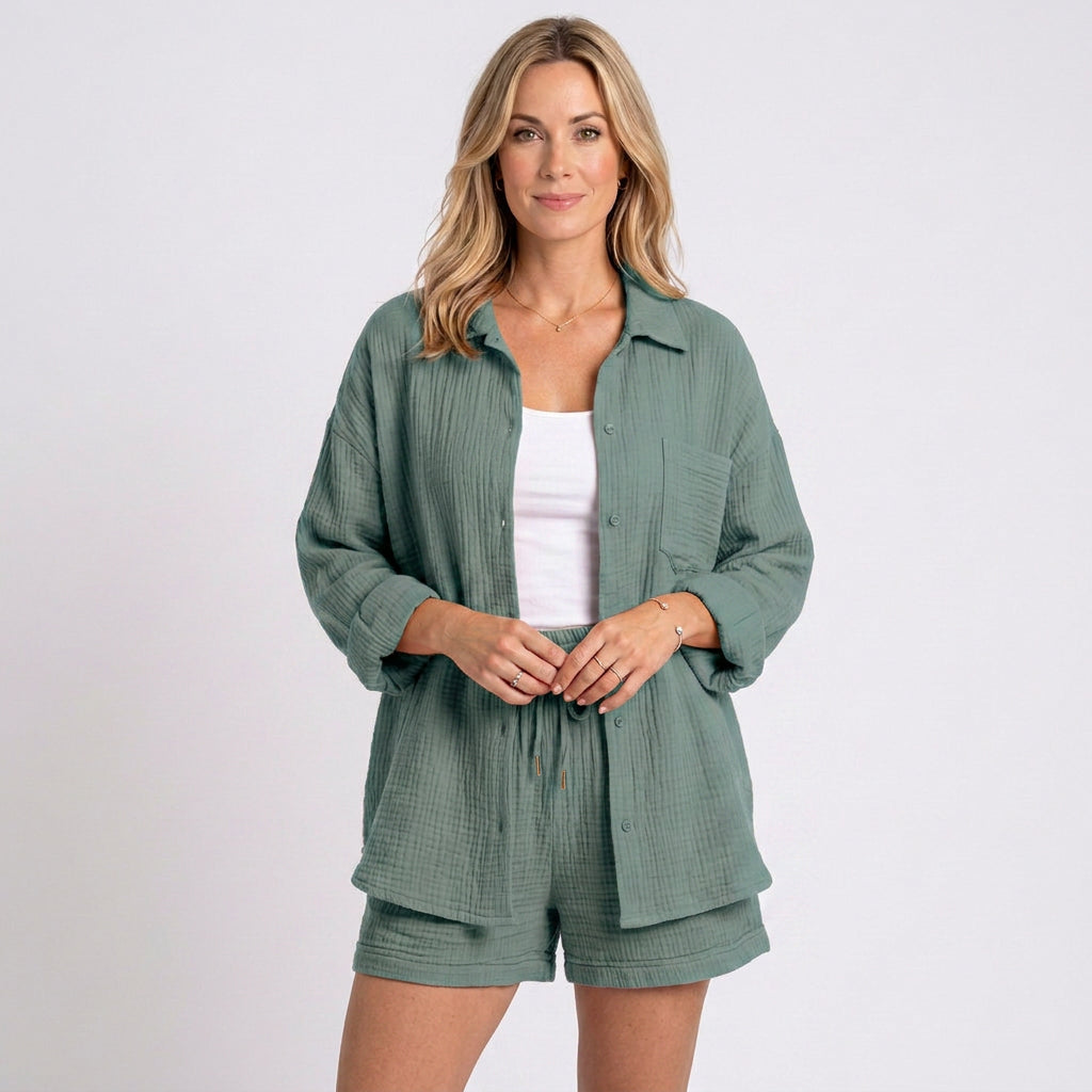 Women’s Textured Shirt and Shorts Set