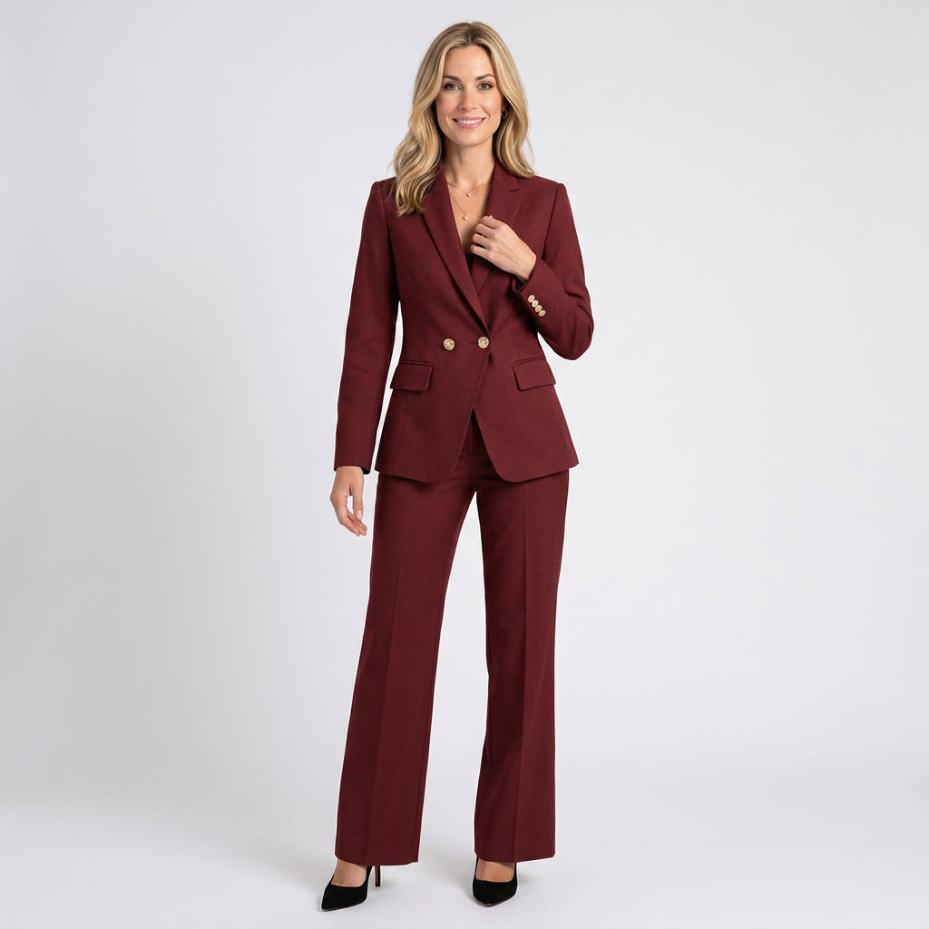 Women’s Tailored Blazer and Trousers Set Double Button Fit