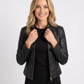 Women’s Zip Front Biker Jacket Collarless Slim Fit