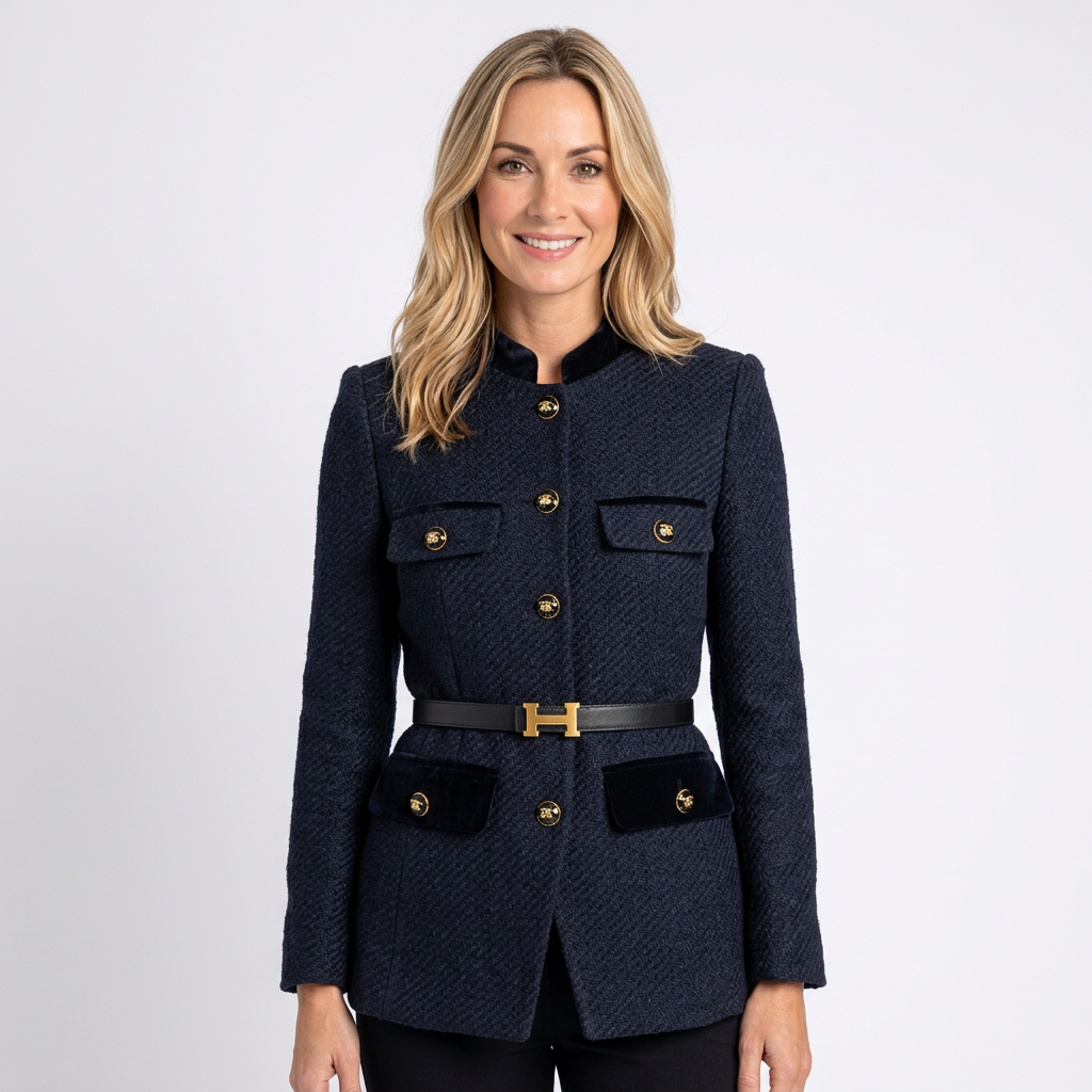 Women’s Textured Belted Blazer Jacket Tailored Fit