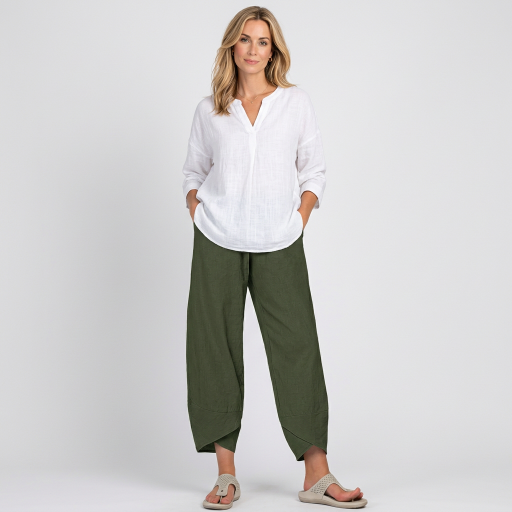 Women’s Relaxed Cropped Trousers Draped Tapered Fit