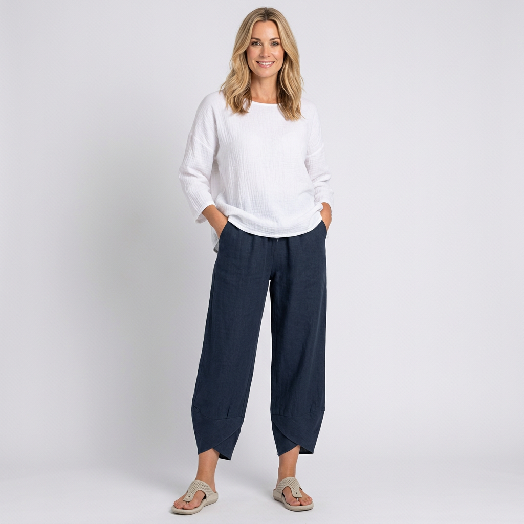 Women’s Relaxed Cropped Trousers Draped Tapered Fit