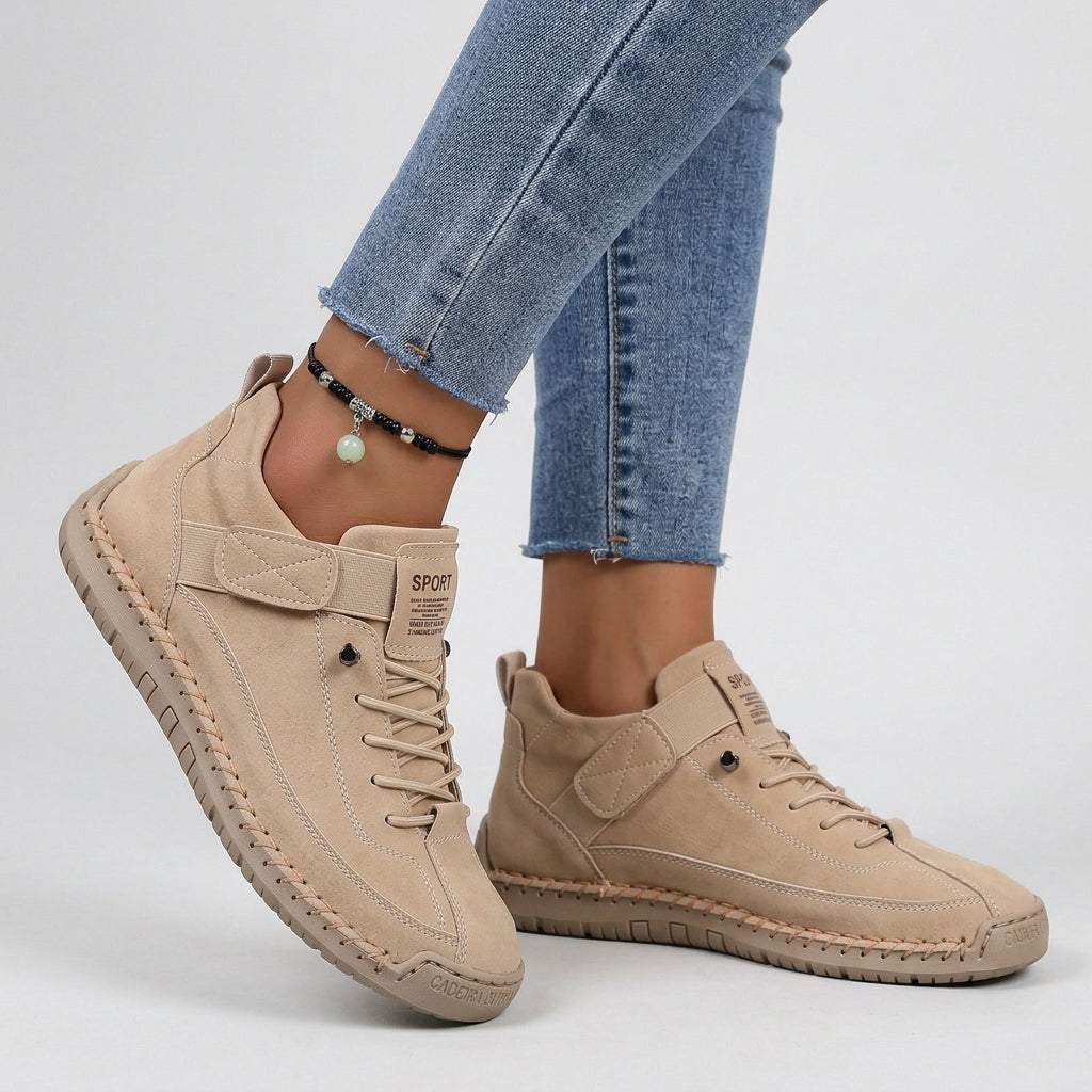 Women Leather Casual Sneakers Lace Up Comfort Shoes - Low Top Sneakers