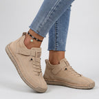 Women Leather Casual Sneakers Lace Up Comfort Shoes - Low Top Sneakers