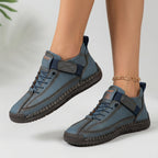 Women Leather Casual Sneakers Lace Up Comfort Shoes - Low Top Sneakers