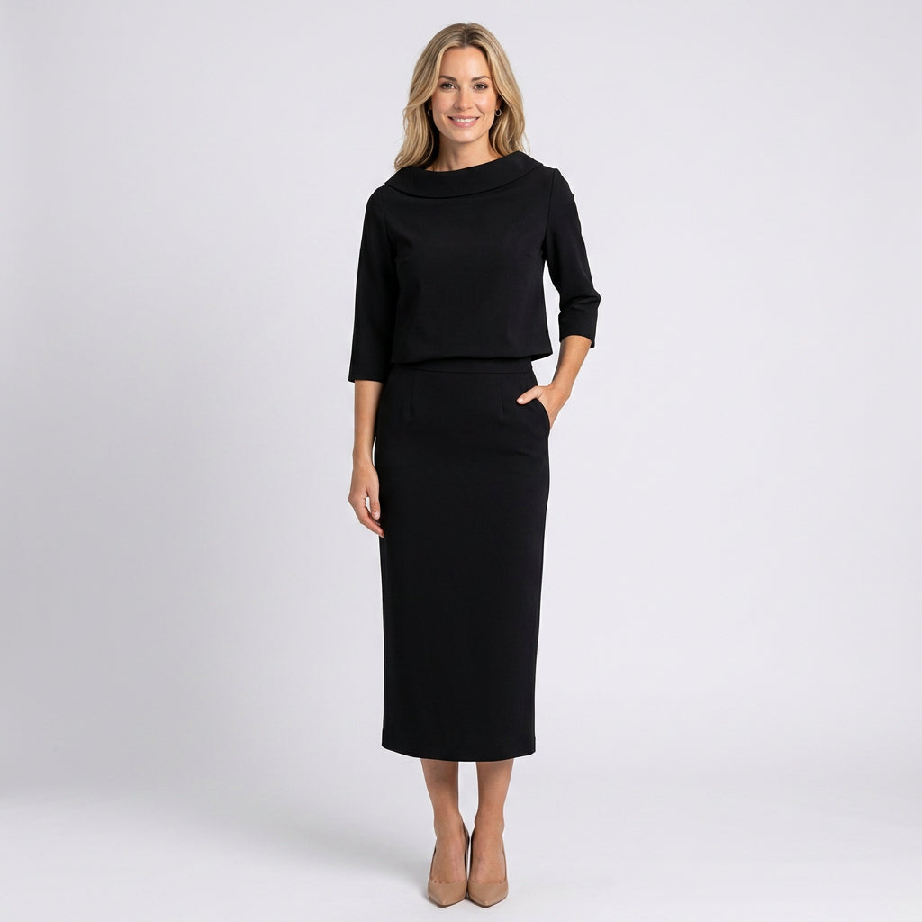 Women’s Midi Pencil Dress Overlay Bodice Tailored Fit