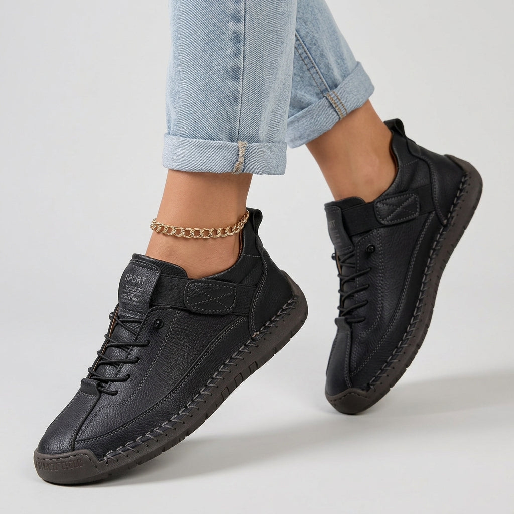 Women Leather Casual Sneakers Lace Up Comfort Shoes - Low Top Sneakers