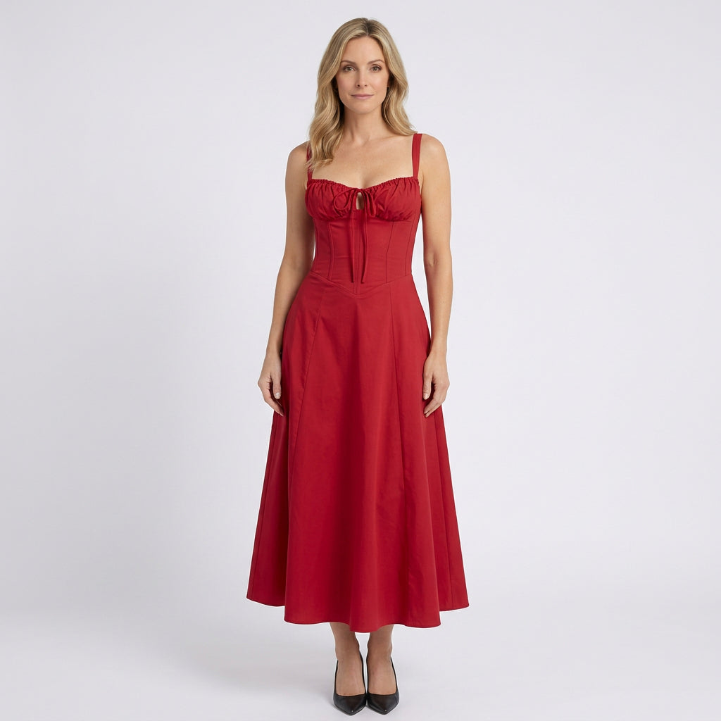 Women Floral Midi Fit and Flare Dress Sleeveless - Casual Occasion Dress