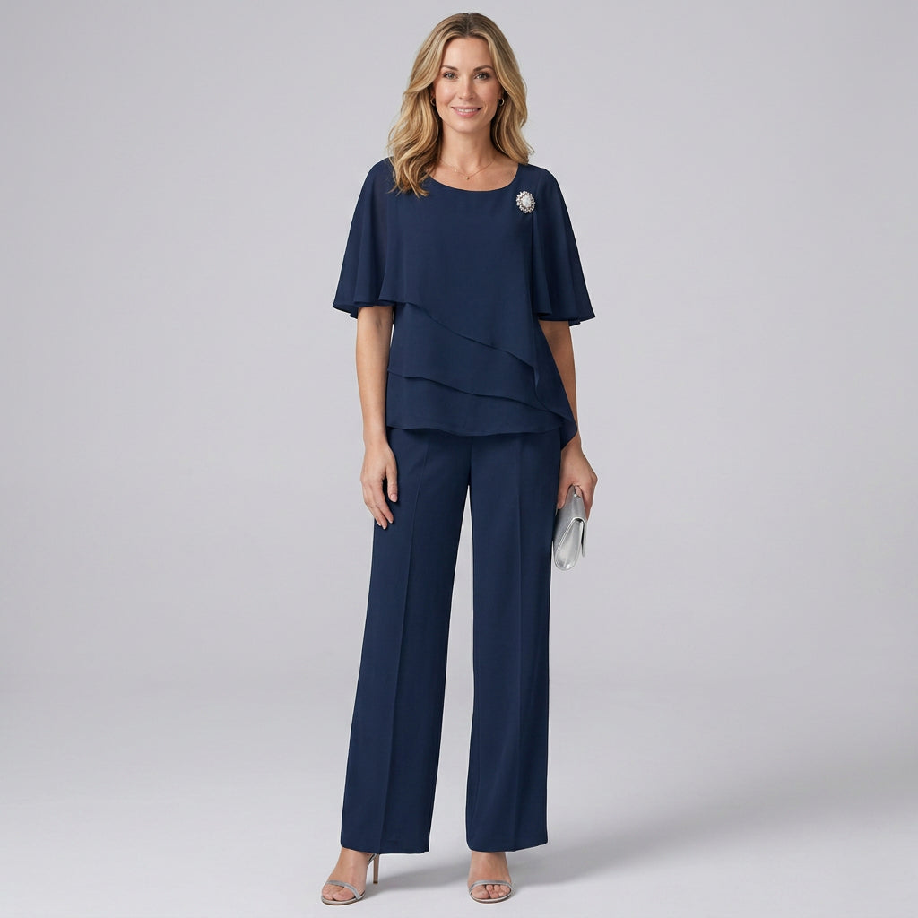 Women’s Layered Top and Straight Leg Trousers Set