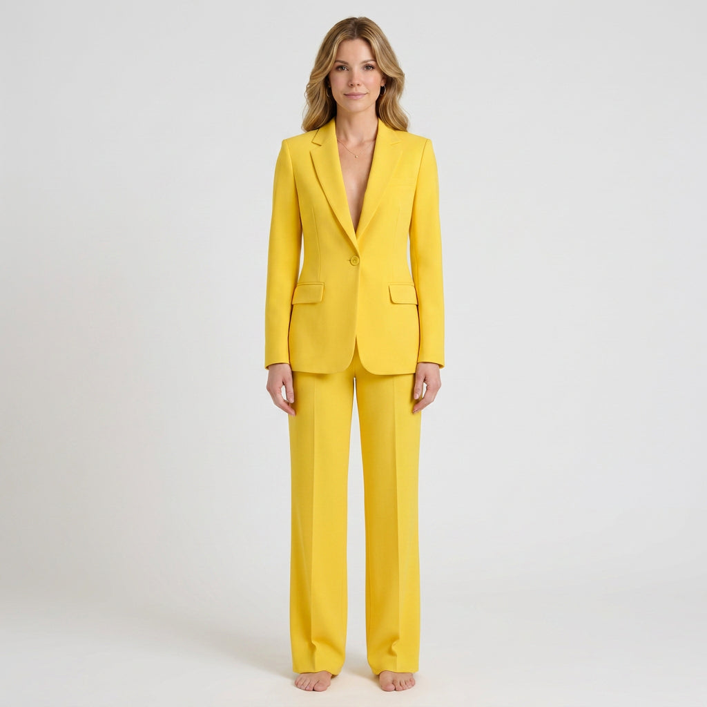 Women Two Piece Tailored Suit Set Blazer and Straight Leg Trousers Office Workwear
