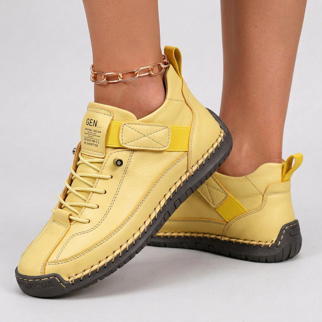 Women Leather Casual Sneakers Lace Up Comfort Shoes - Low Top Sneakers