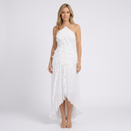 Women’s Pleated Halter Neck Maxi Dress – Ruffle High Low Evening Dress