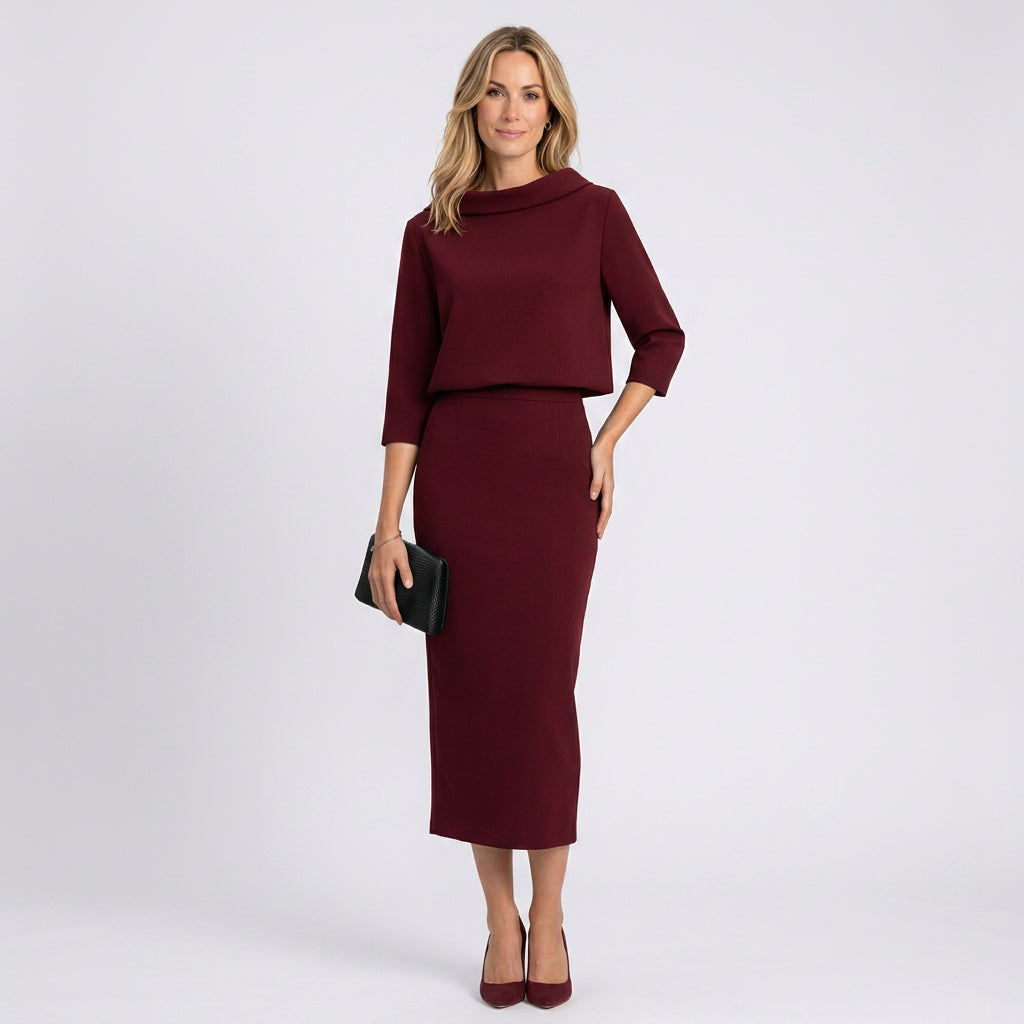Women’s Midi Pencil Dress Overlay Bodice Tailored Fit