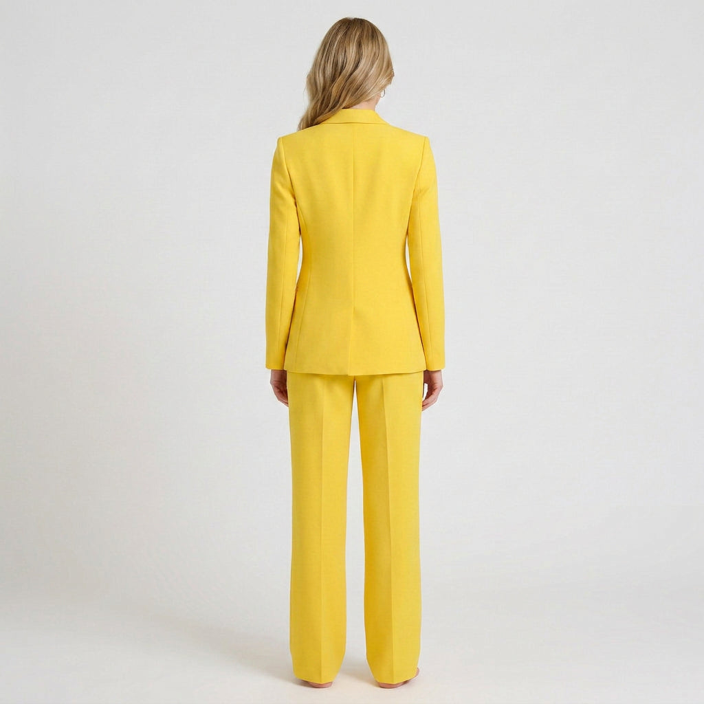 Women Two Piece Tailored Suit Set Blazer and Straight Leg Trousers Office Workwear