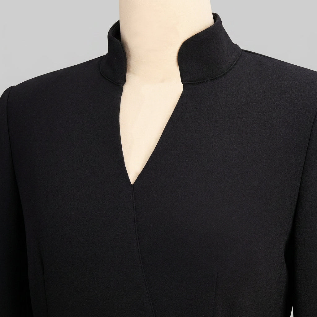 Women Belted Long Sleeve Midi Dress - Tailored Formal Office Dress
