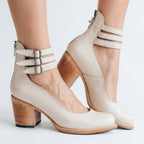 Women Cut Out Ankle Boots Block Heel Buckle Detail