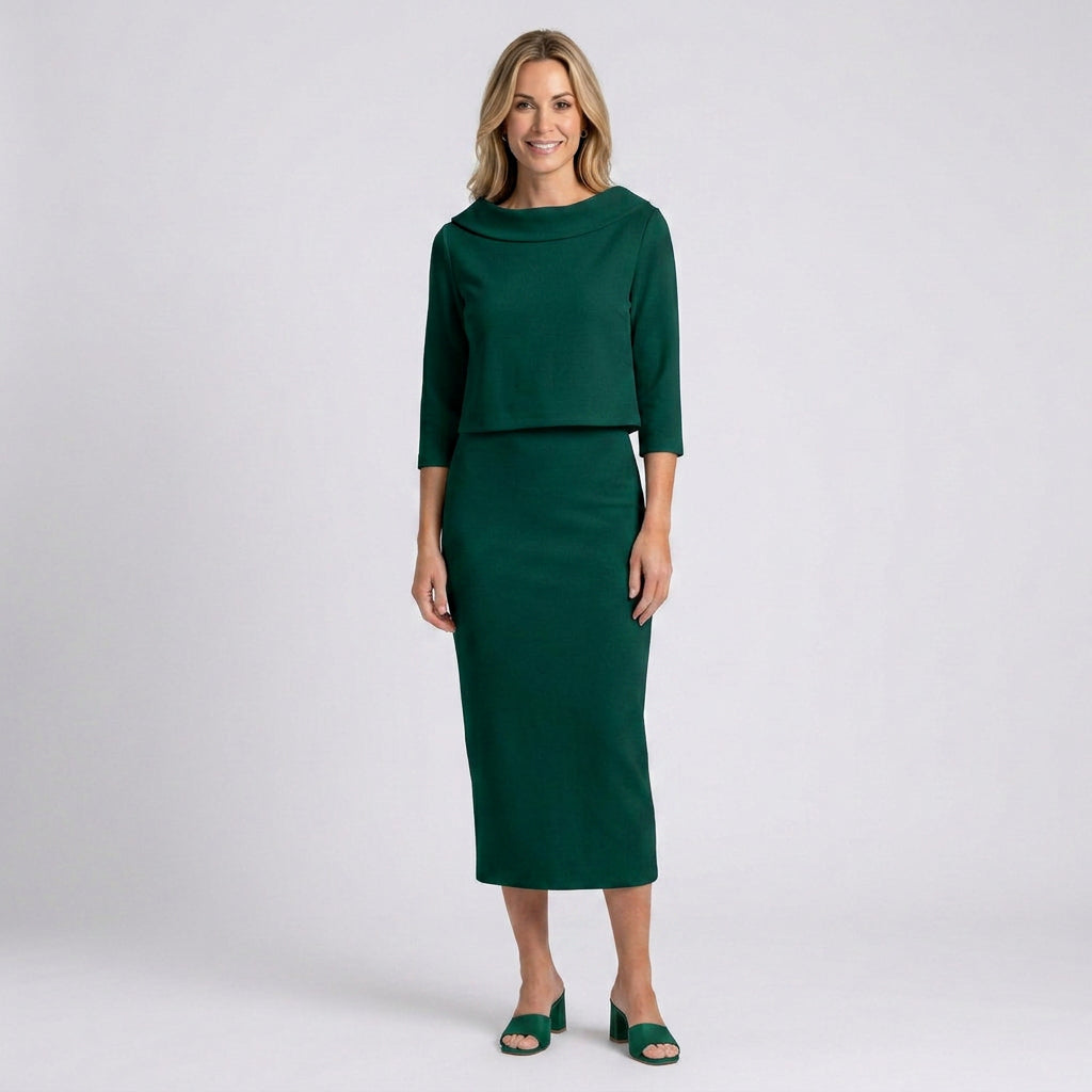Women’s Midi Pencil Dress Overlay Bodice Tailored Fit