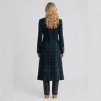 Women’s Long Check Coat – Tailored Button Front Overcoat