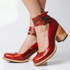 Women Cut Out Ankle Boots Block Heel Buckle Detail