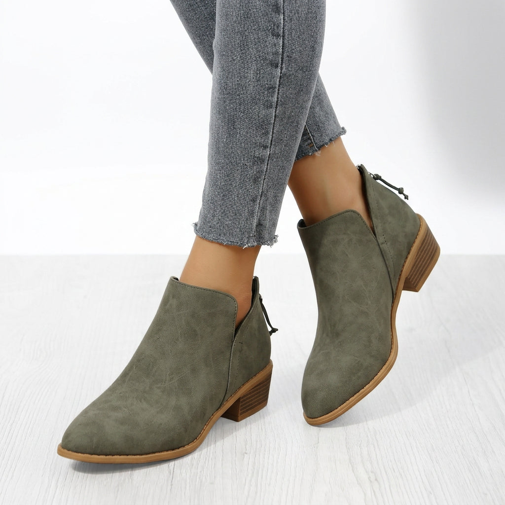 Women’s Pointed Toe Ankle Boots Low Block Heel Slip On