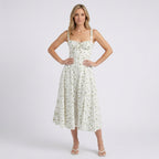 Women Floral Midi Fit and Flare Dress Sleeveless - Casual Occasion Dress