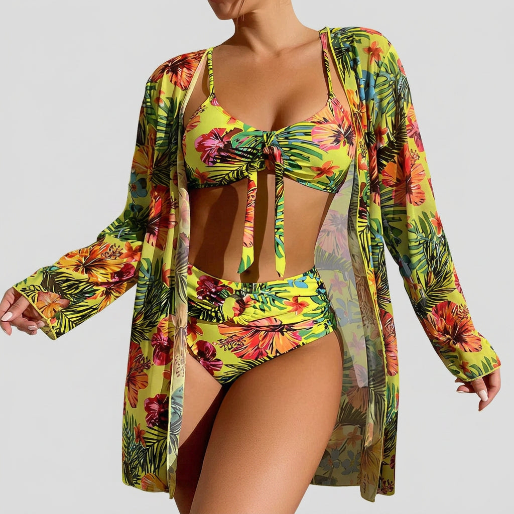 Women’s Tropical Bikini and Kimono Cover Up Set