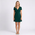 Women’s V Neck Mini Dress Button Front Defined Waist