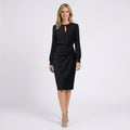 Women Midi Dress Long Sleeve Ruched Waist Occasion Workwear