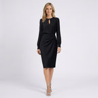 Women Midi Dress Long Sleeve Ruched Waist Occasion Workwear