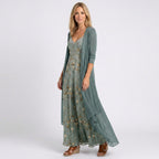 Women’s Floral Maxi Dress with Longline Overlay