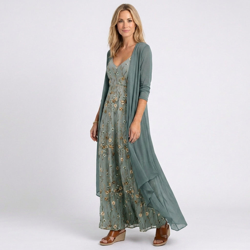 Women’s Floral Maxi Dress with Longline Overlay