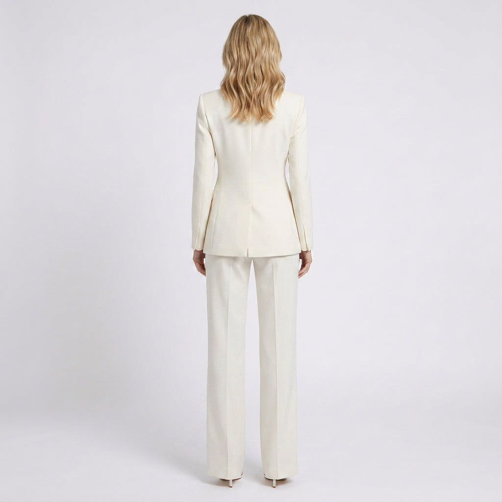 Women Two Piece Tailored Suit Set Blazer and Straight Leg Trousers - Office Wear