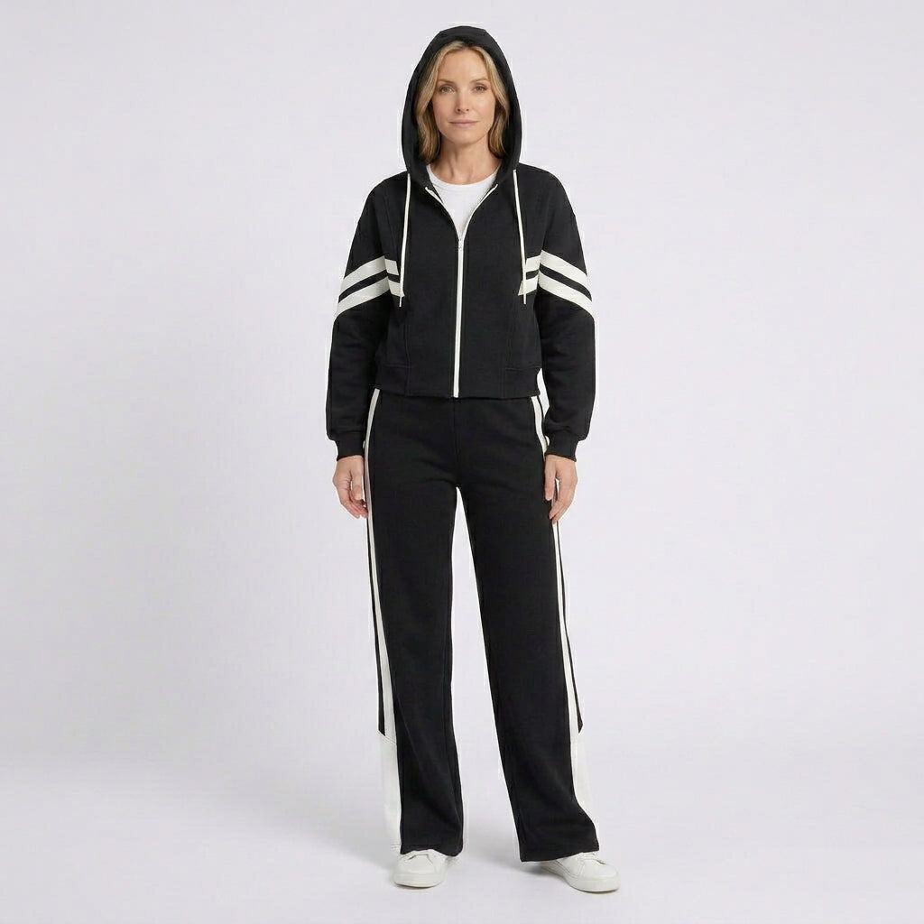 Women Two Piece Tracksuit Set - Zip Hoodie Straight Leg Pants Casual Everyday
