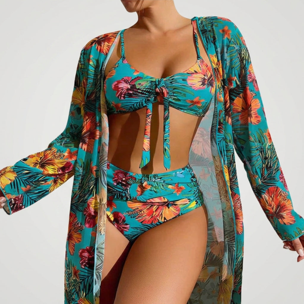 Women’s Tropical Bikini and Kimono Cover Up Set