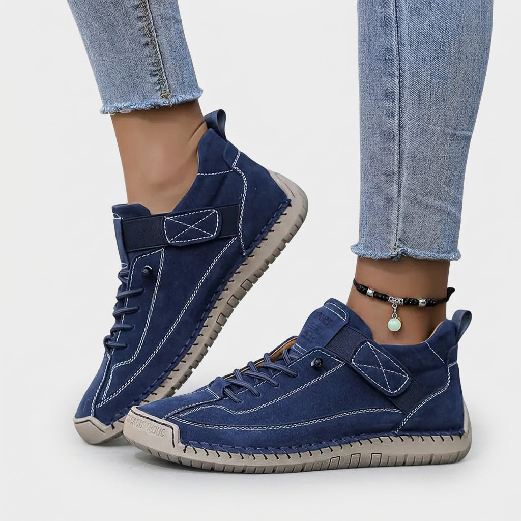 Women Leather Casual Sneakers Lace Up Comfort Shoes - Low Top Sneakers
