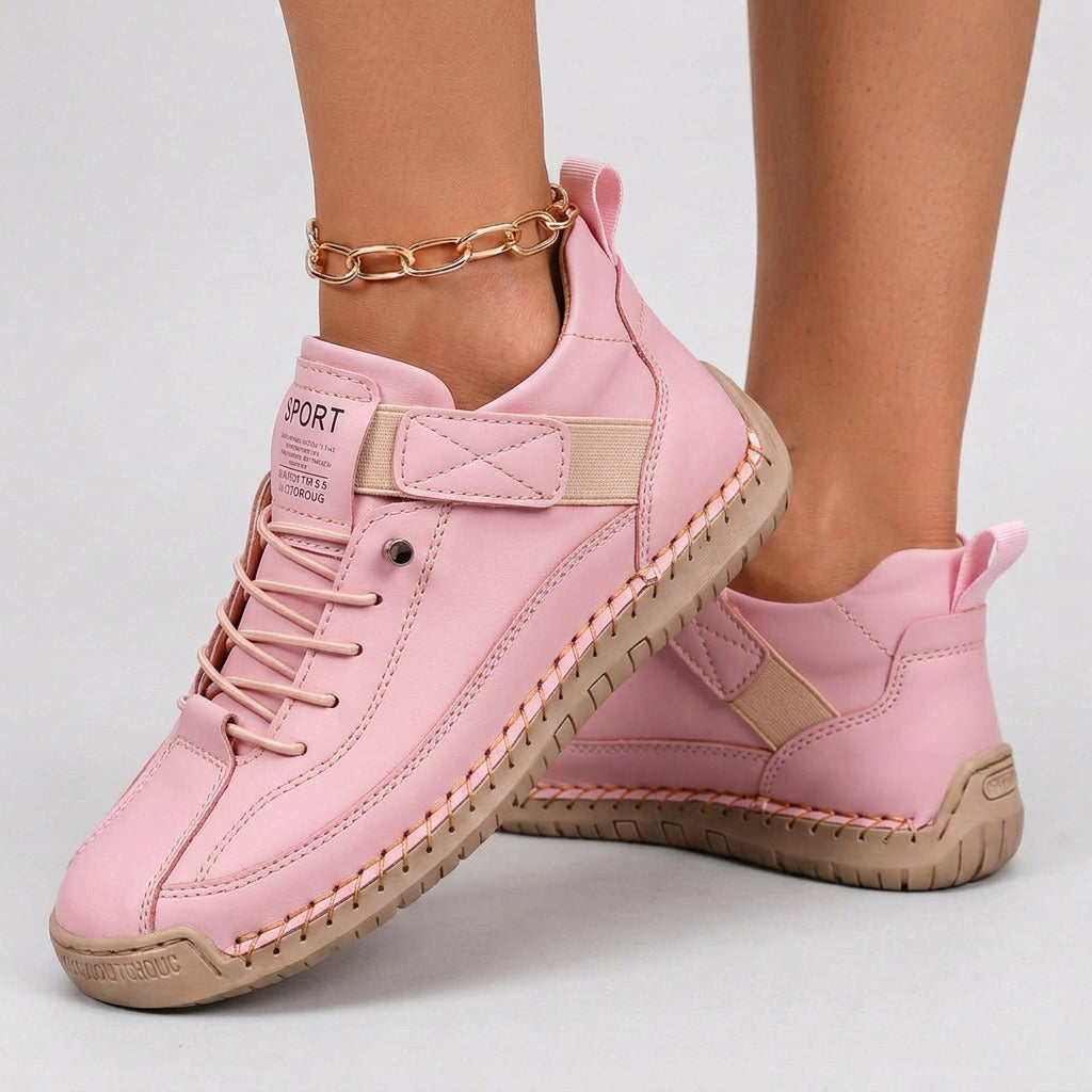 Women Leather Casual Sneakers Lace Up Comfort Shoes - Low Top Sneakers
