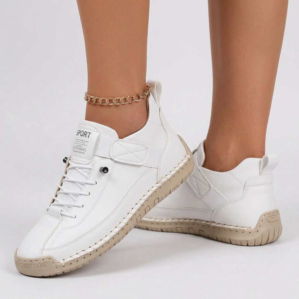 Women Leather Casual Sneakers Lace Up Comfort Shoes - Low Top Sneakers