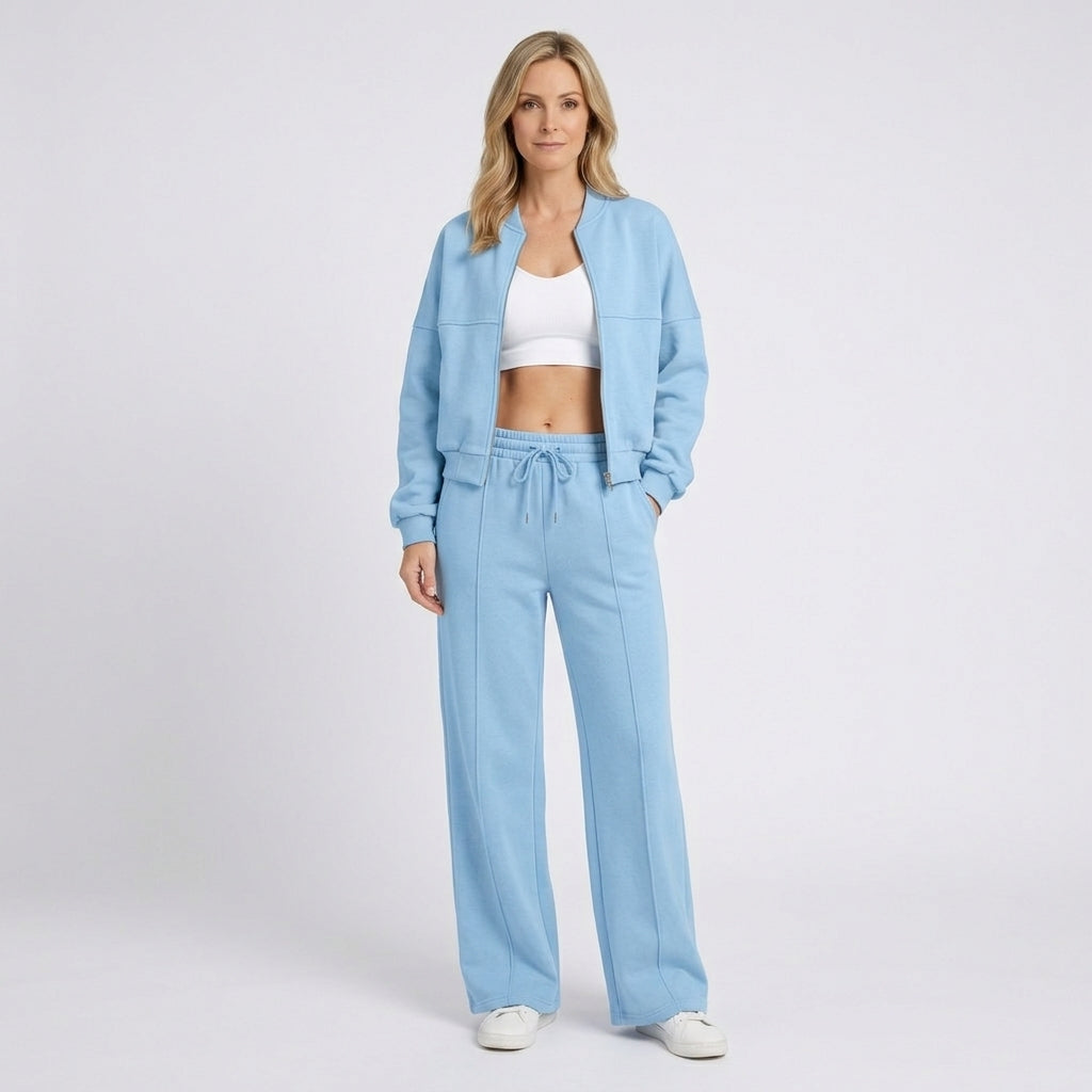 Women Two Piece Zip Jacket Straight Leg Pants Casual Everyday