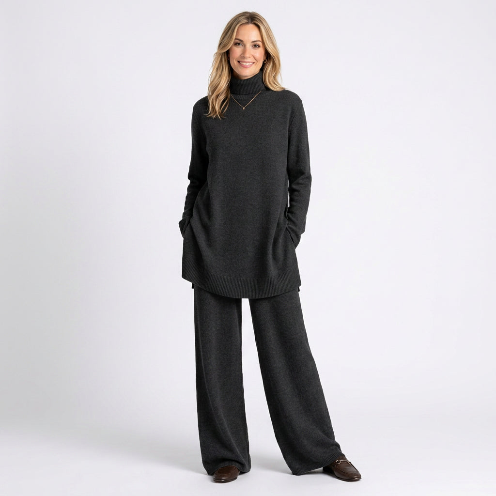 Women’s Knit Lounge Set Turtleneck Wide Leg Fit